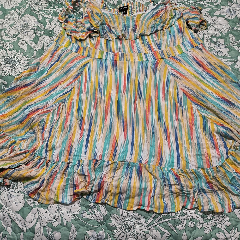 Torrid Yellow and Pink Ruffled Blouse